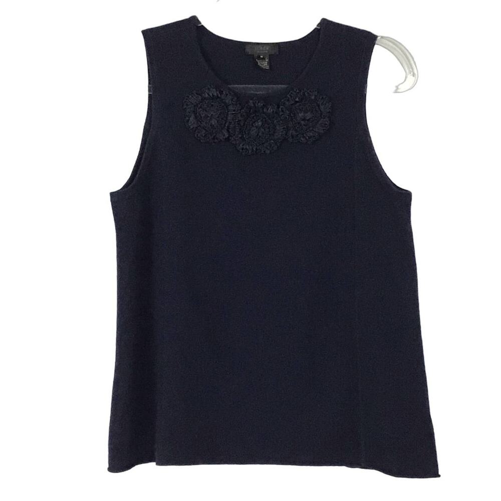 J CREW Collection Pure Cashmere Navy Blue Sweater Tank Shell Top sz M